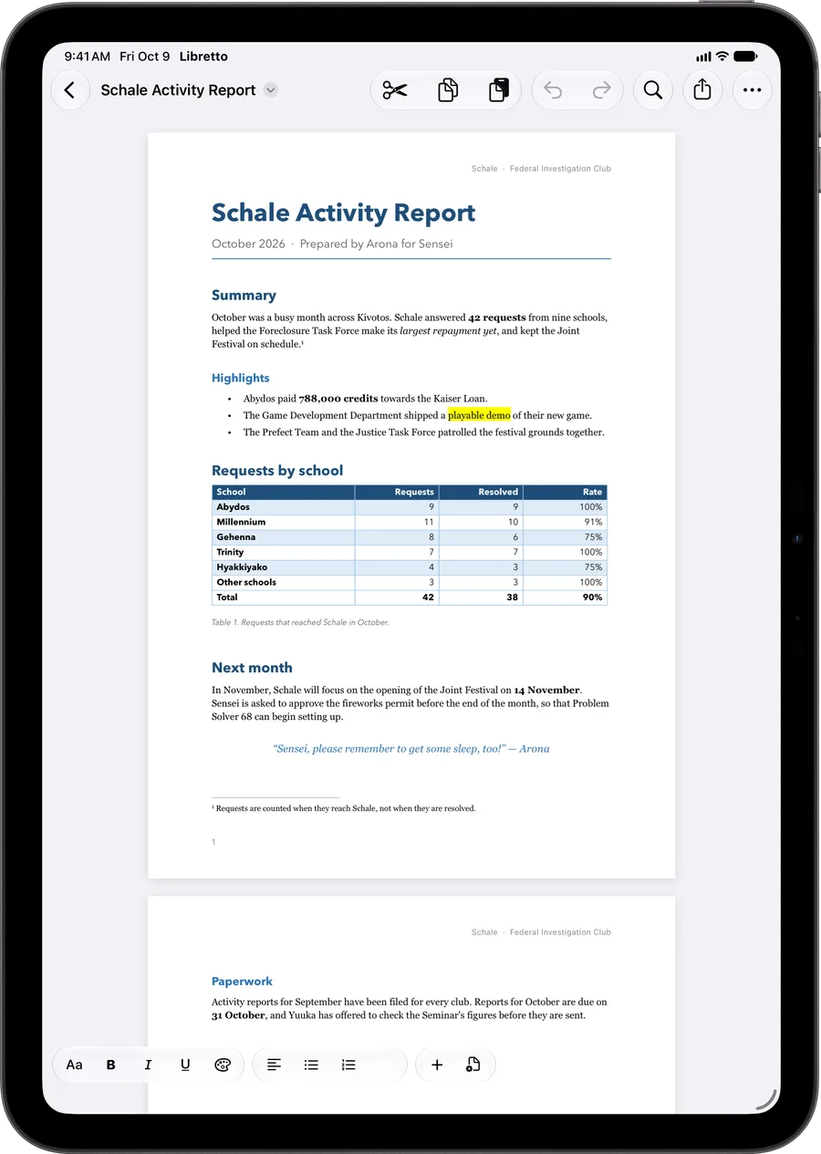 Libretto document on iPad