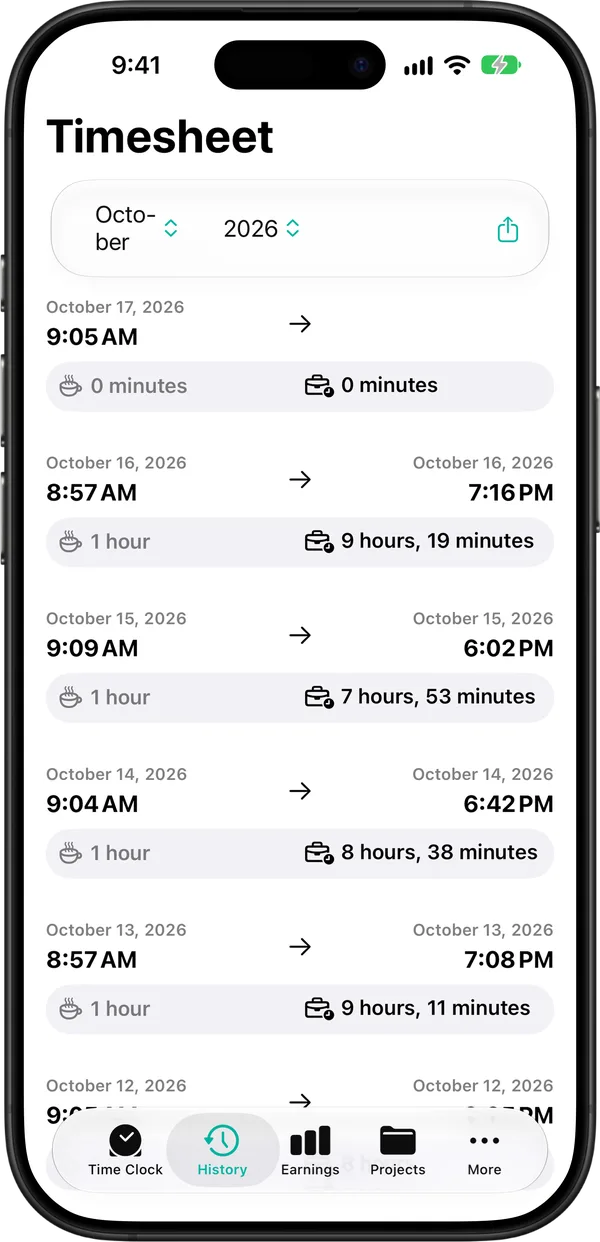 Timesheet history